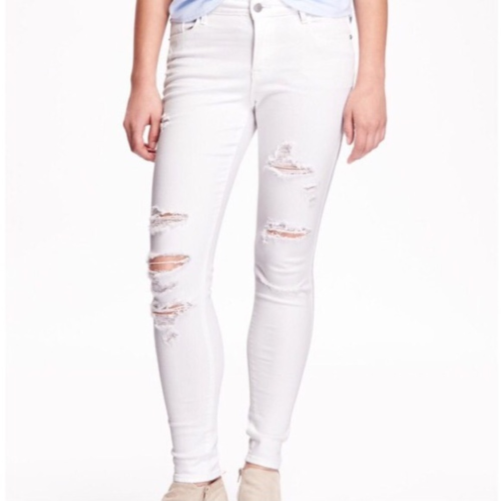 Old Navy Rockstar White Distressed Jeans